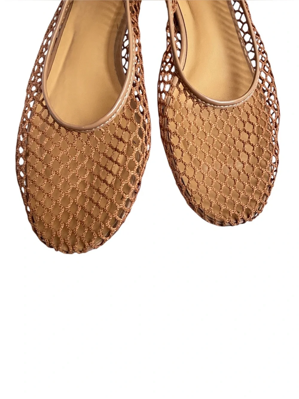 Summer Net Mesh Open Weave Camel Tan Ballet Flats Size 9